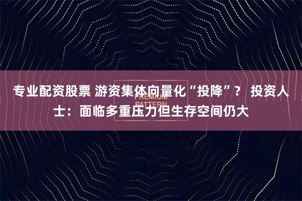 专业配资股票 游资集体向量化“投降”？ 投资人士：面临多重压力但生存空间仍大